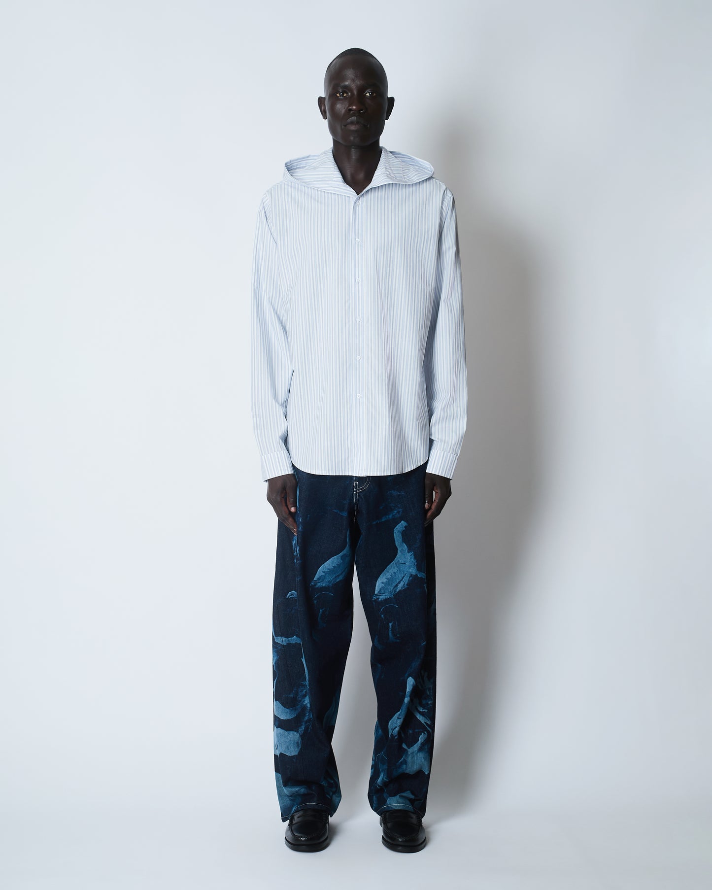 HOODED MOTION OXFORD SHIRT COTTON POPLIN STRIPE 1