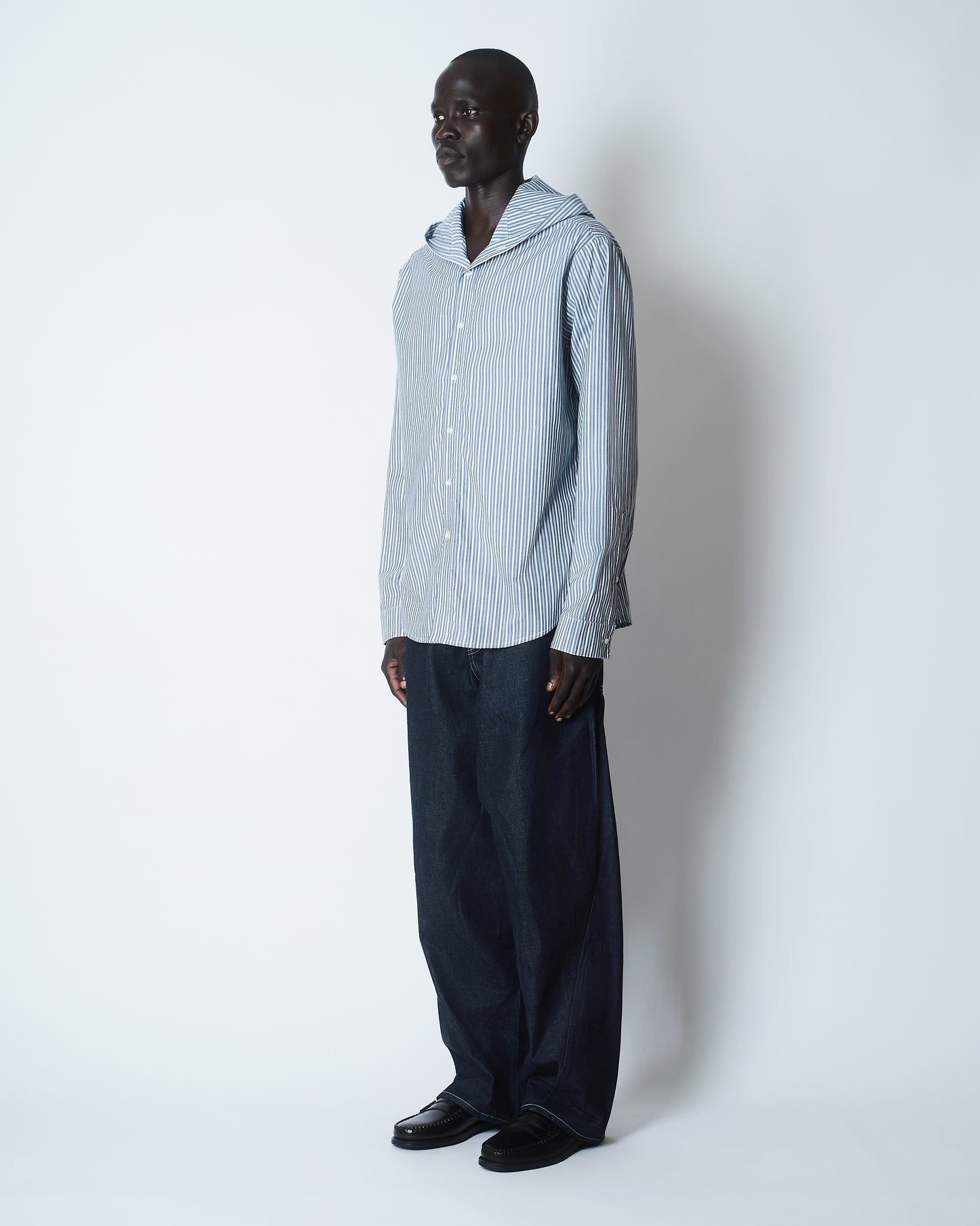 SN264 HOODED OXFORD SHIRT COTTON POPLIN NEW STRIPE 2