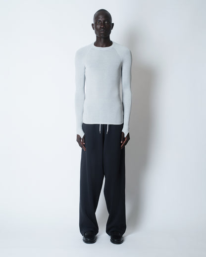 SHEER SNUG-FIT TENCEL/WOOL BLEND COMPRESSION TOP LIGHT-GREY MARL