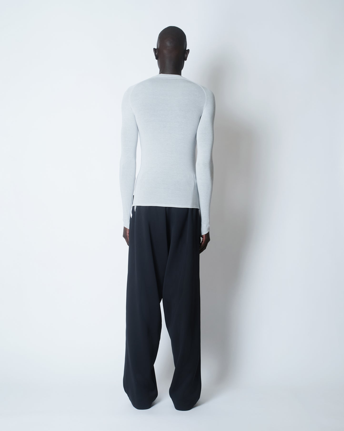 SHEER SNUG-FIT TENCEL/WOOL BLEND COMPRESSION TOP LIGHT-GREY MARL