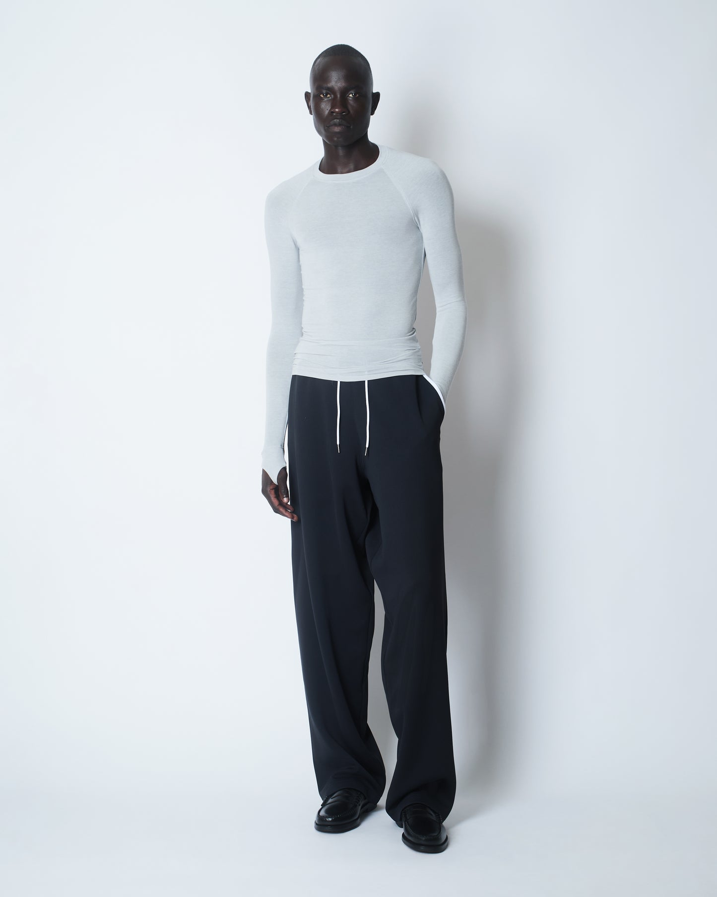 SHEER SNUG-FIT TENCEL/WOOL BLEND COMPRESSION TOP LIGHT-GREY MARL
