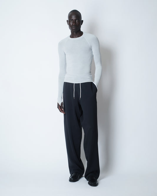 SHEER SNUG-FIT TENCEL/WOOL BLEND COMPRESSION TOP LIGHT-GREY MARL