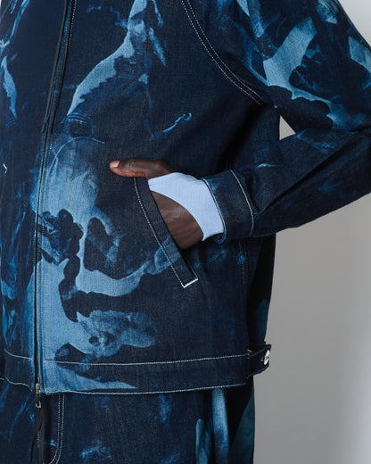METAMORPHOSIS LASER ENGRAVED WORK JACKET DENIM INDIGO / LIGHT BLUE