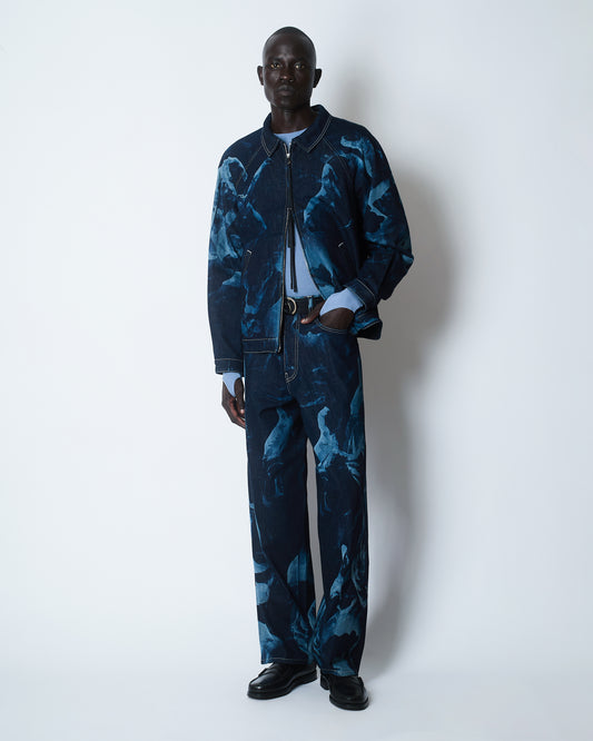 METAMORPHOSIS LASER ENGRAVED WORK JACKET DENIM INDIGO / LIGHT BLUE