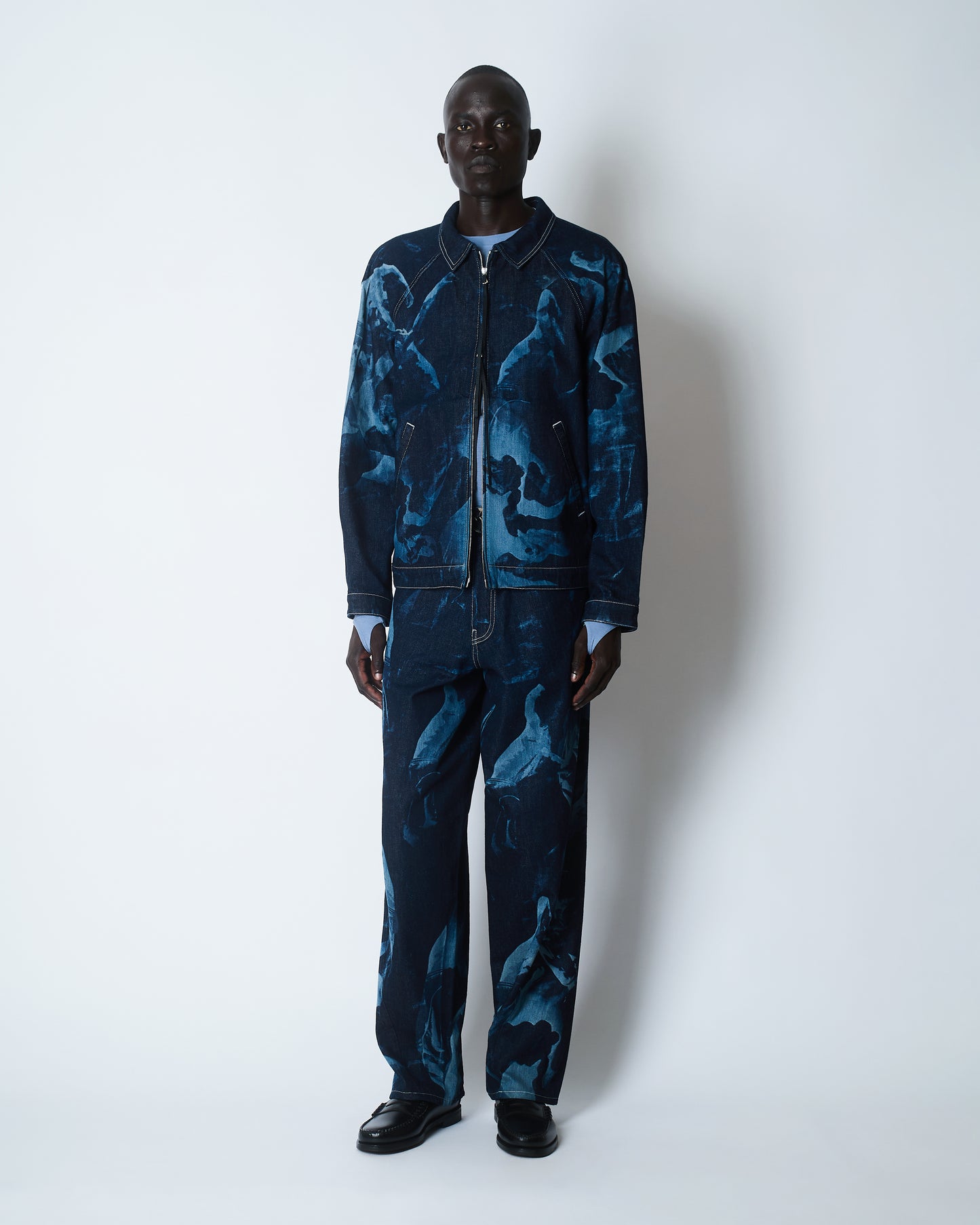 METAMORPHOSIS LASER ENGRAVED WORK JACKET DENIM INDIGO / LIGHT BLUE