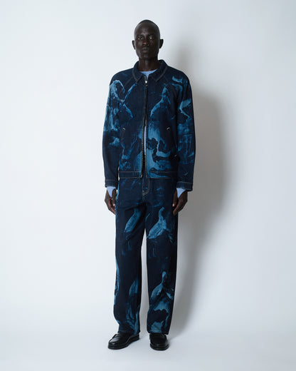 METAMORPHOSIS LASER ENGRAVED WORK JACKET DENIM INDIGO / LIGHT BLUE