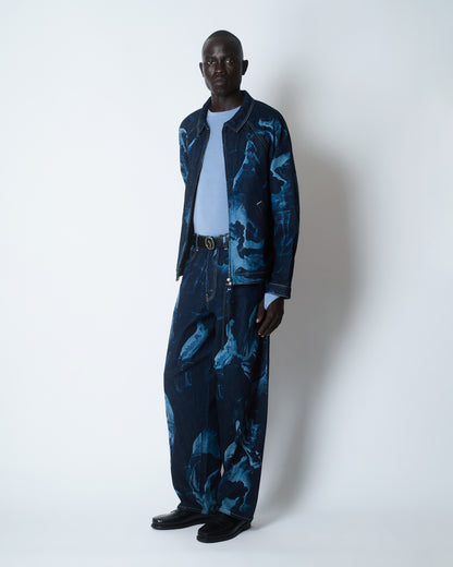 METAMORPHOSIS LASER ENGRAVED WORK JACKET DENIM INDIGO / LIGHT BLUE