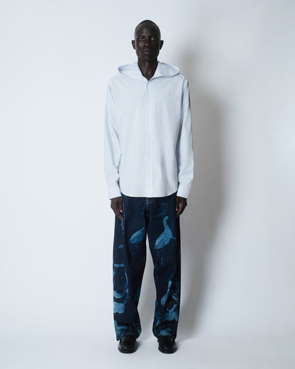 HOODED MOTION OXFORD SHIRT COTTON POPLIN STRIPE 1