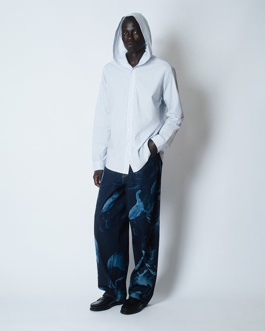 HOODED MOTION OXFORD SHIRT COTTON POPLIN STRIPE 1