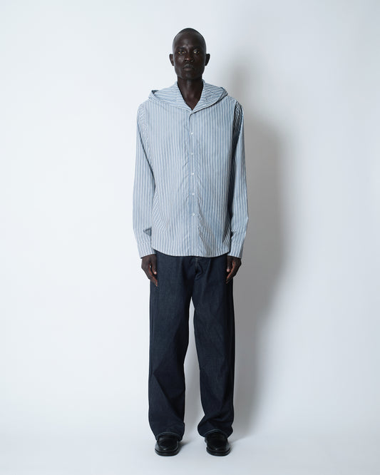 SN264 HOODED OXFORD SHIRT COTTON POPLIN NEW STRIPE 2